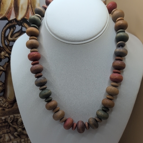 Earthy Colorful Natural Material / Wood beaded Necklace - Picture 2 of 5